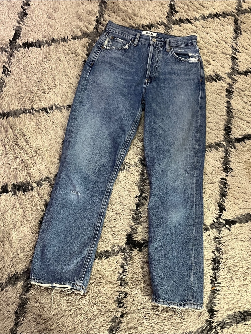 AGOLDE Riley Crop High Rise Straight Jeans Distressed Blue Size 24 - Picture 2 of 11